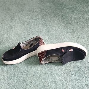 Hey Dude Black Slip-On Moccasins with Patterned Heel